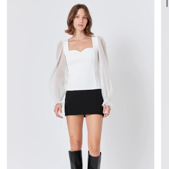 NWT ENDLESS ROSE ORGANZA SLEEVE KNIT TOP - Picture 3 of 4